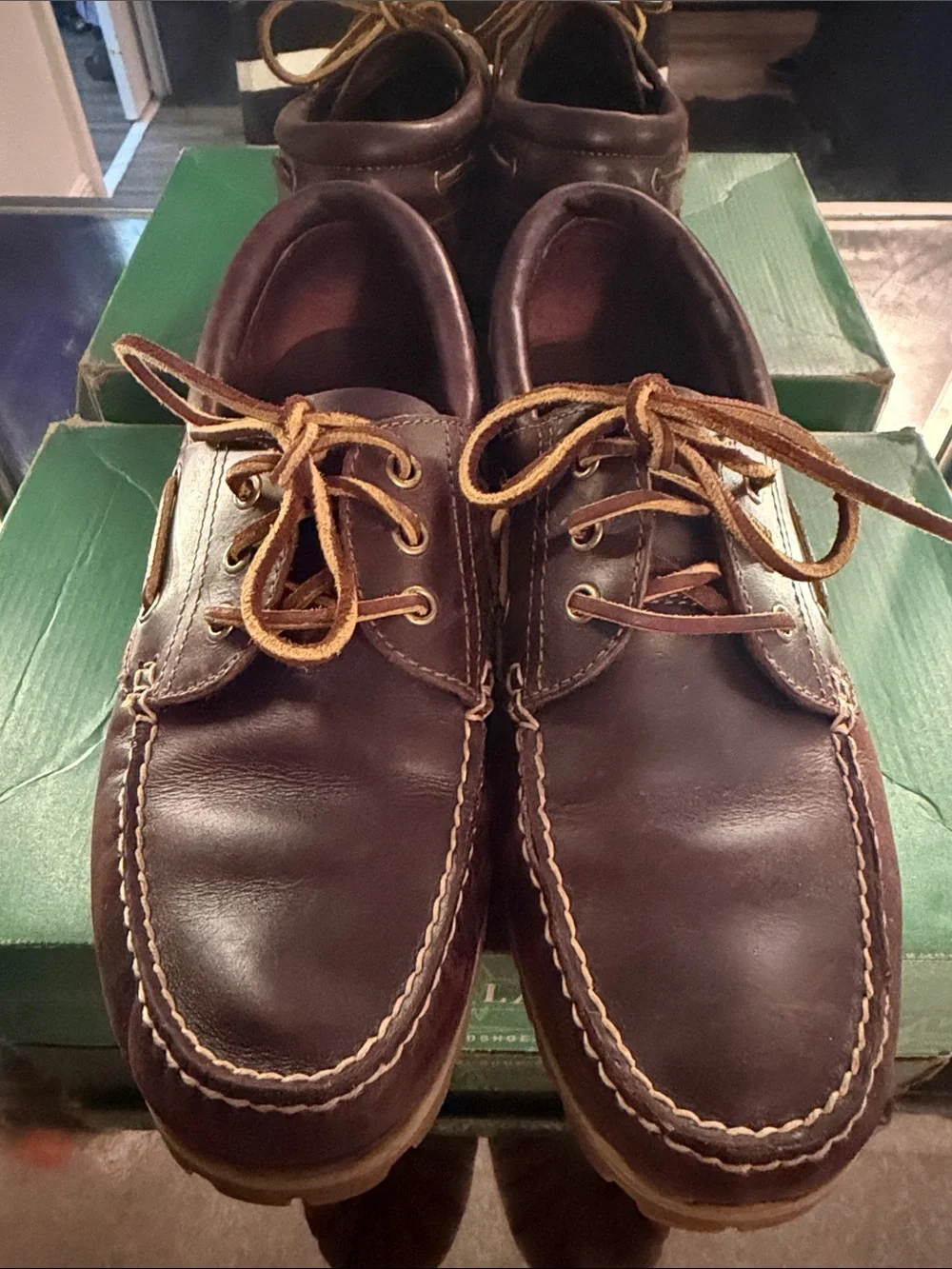 Eastland Men’s Dark Brown Leather Boat Shoes with Tan Laces